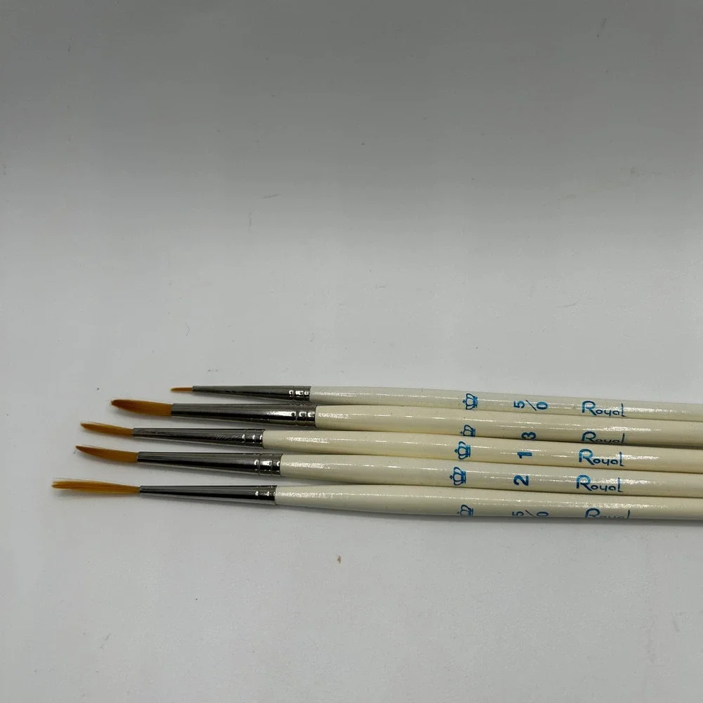 Royal Langnickel Detail Paint Brush Set 5pc Cream Gold Excellent Golden Taklon